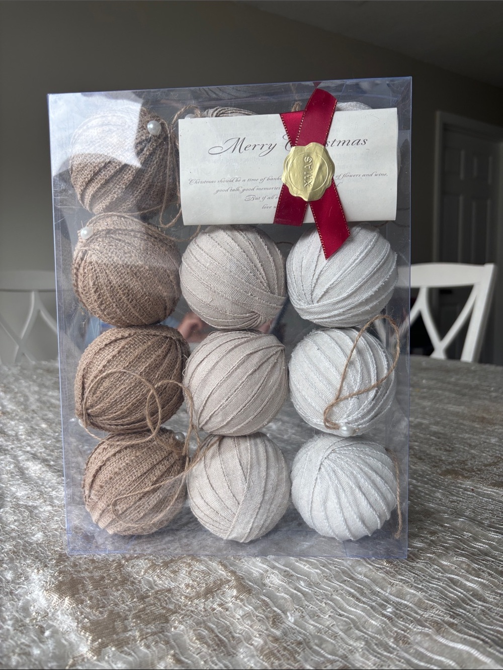Holiday Fabric Ornament Ball Set - Neutral Mix